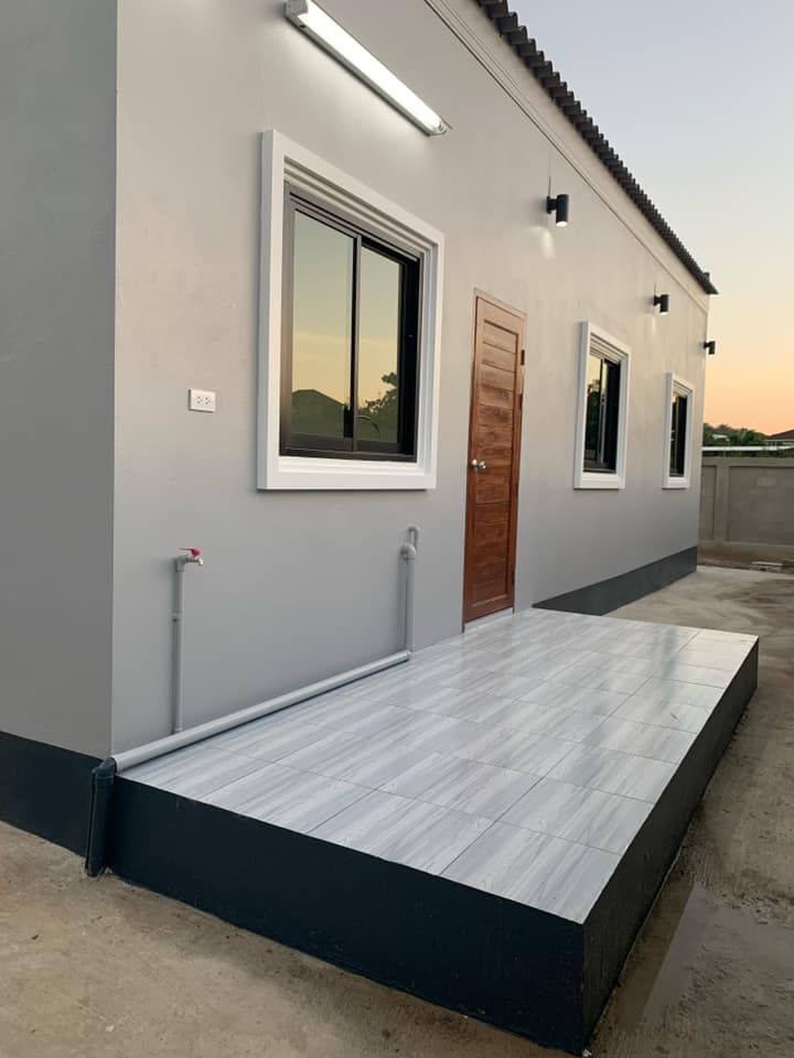 Completed modern residence showcasing premium building materials